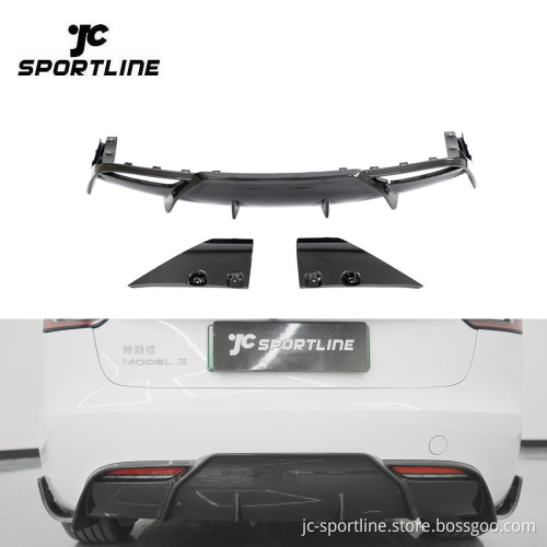 3pcs/set Dry Carbon Rear Diffuser and Splitters for Tesla Model 3 - 2023